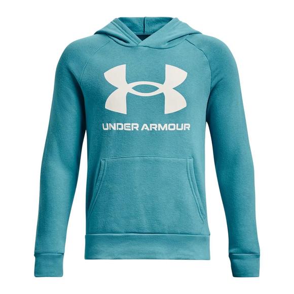 NEW UNDER ARMOUR boys' rival fleece big logo hoodie in glacier blue/onyx white - Picture 1 of 2